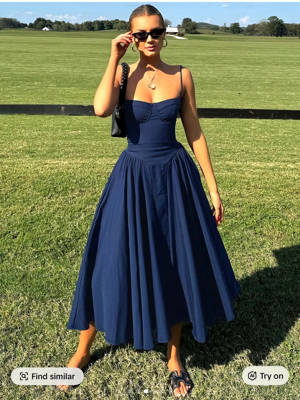 Navy Blue Fit-and-Flare Midi Dress